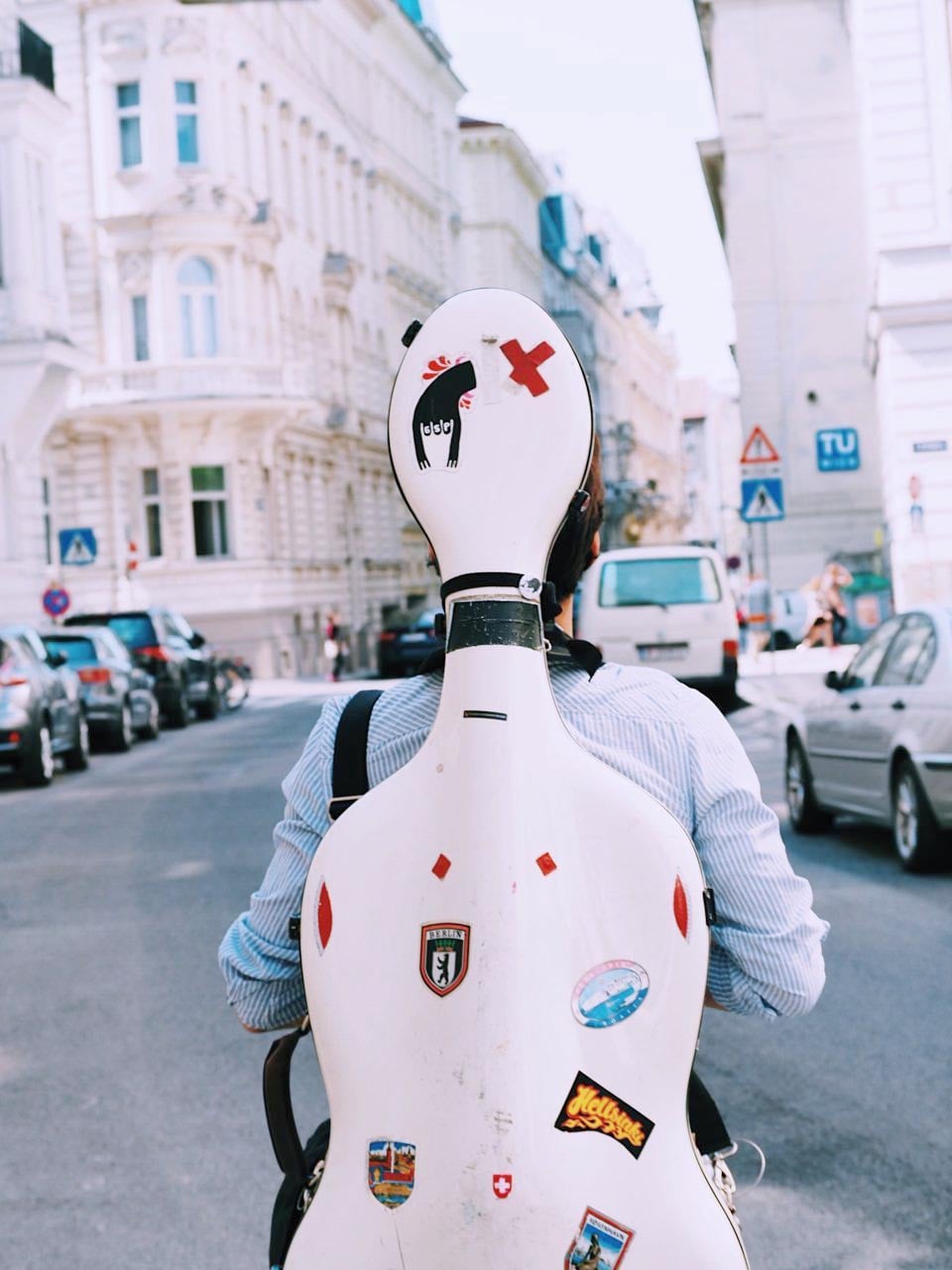 Cello player outdoors